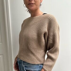 Anthropologie Camel Ribbed Crew Neck Sweater